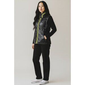 HALIFAX Women Black Puffer Vest Neon Trim Lightweight Zip Down Insulated Winter